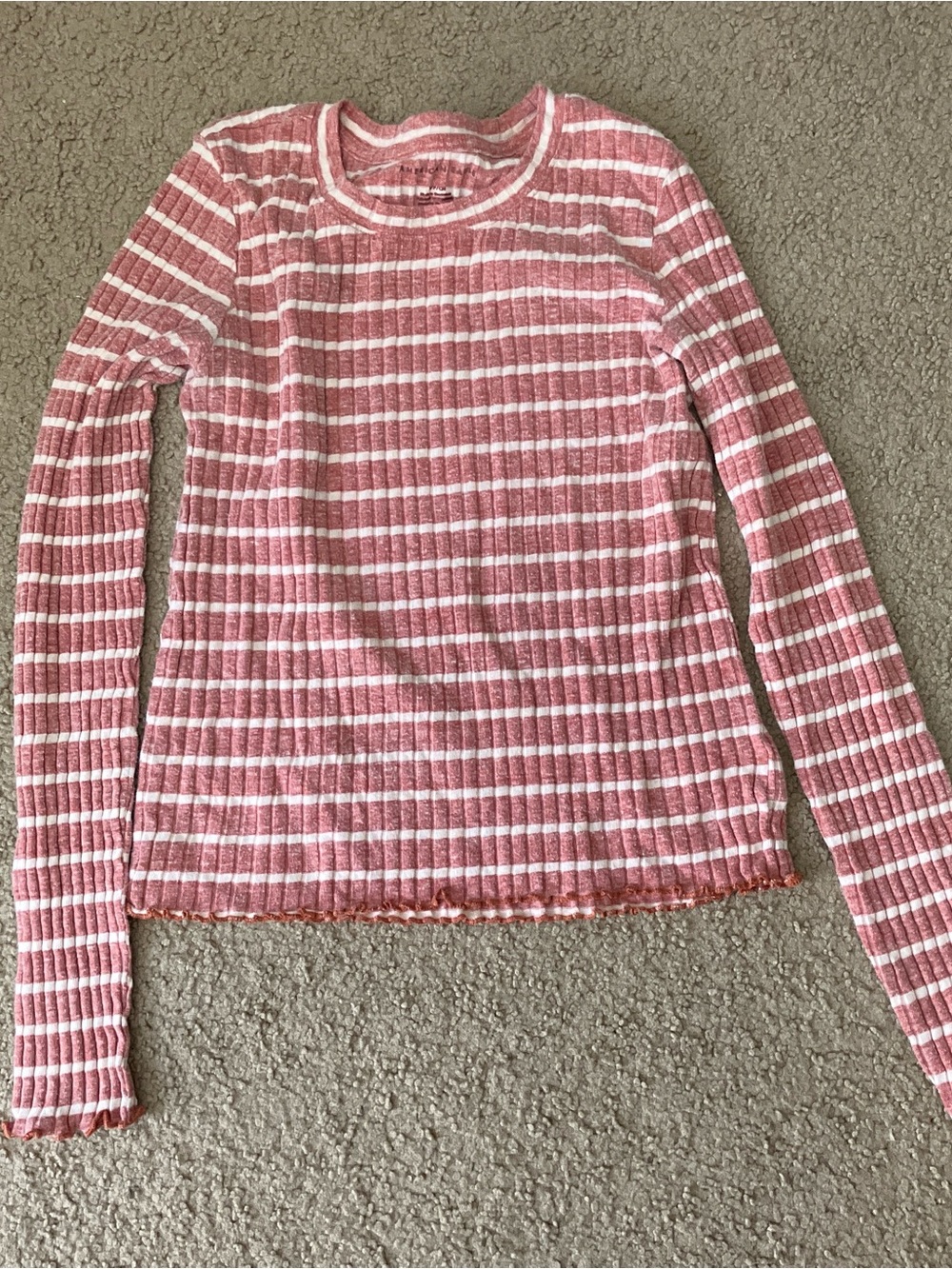 American Eagle Ribbed Long-Sleeve Top -  Pink & White Stripped